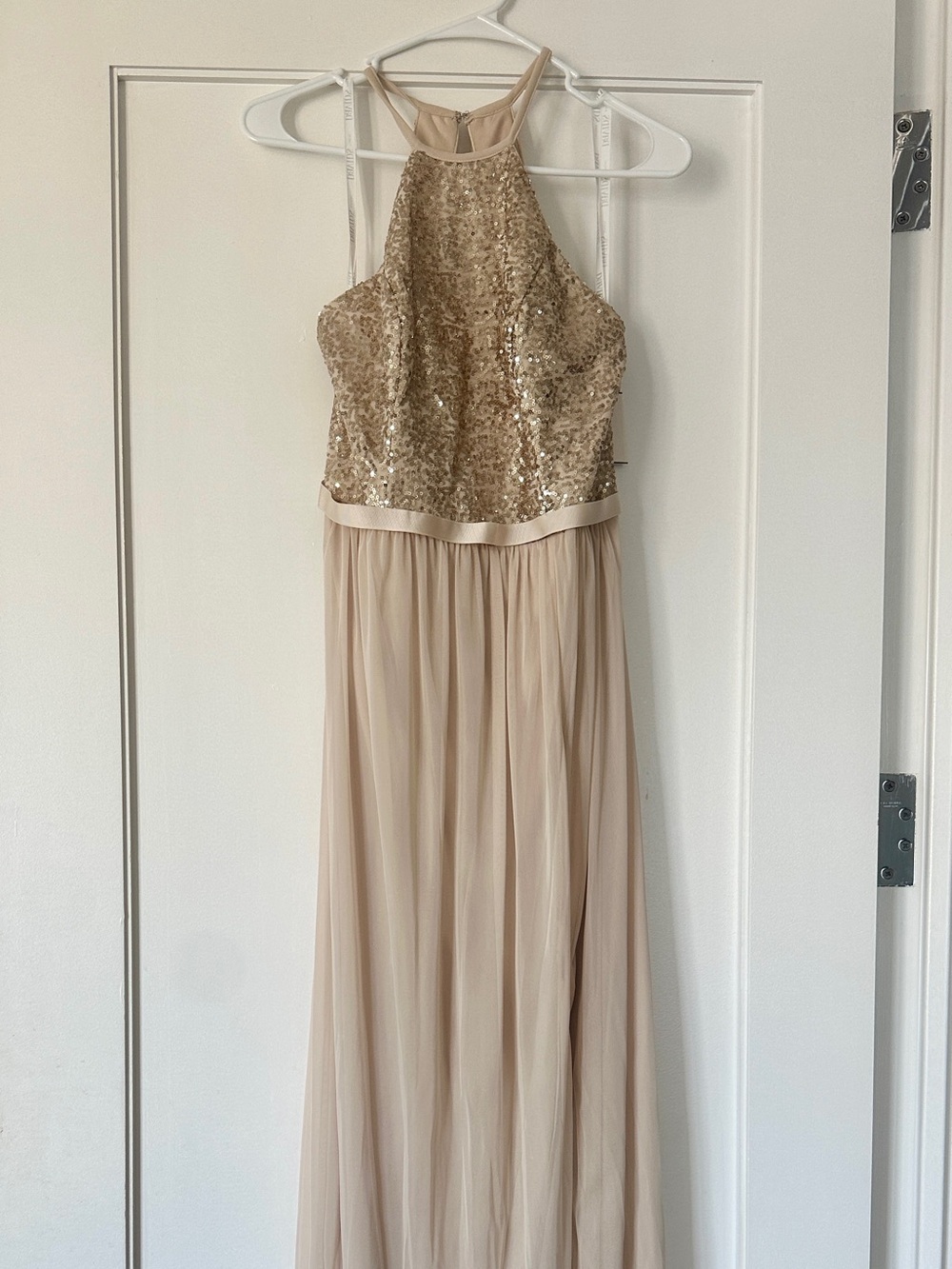 David's Bridal Sequin Maxi Dress in Champagne